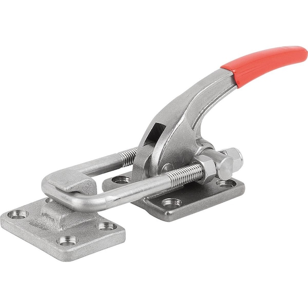 Latch-Action Clamp L1=28, 4 Stainless Steel, With Fixed Jaw, Comp:Red
